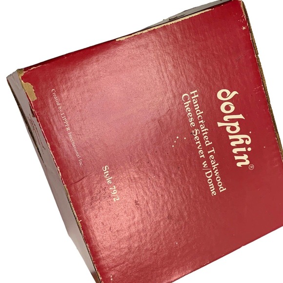 Dolphin Cheese Server with Dome Teakwood Vintage with Box 7.5" Diameter - Picture 12 of 12